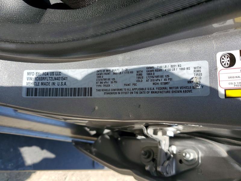 2020 Ram 1500 მანქანა იყიდება აუქციონზე, vin: 1C6SRFLT2LN401541, აუქციონის ნომერი: 55033976