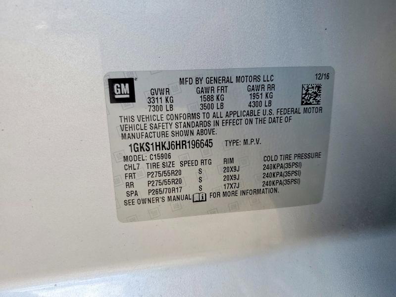 Aukcja sprzedaży 2017 Gmc Yukon Xl, vin: 1GKS1HKJ6HR196645, numer aukcji: 56341196
