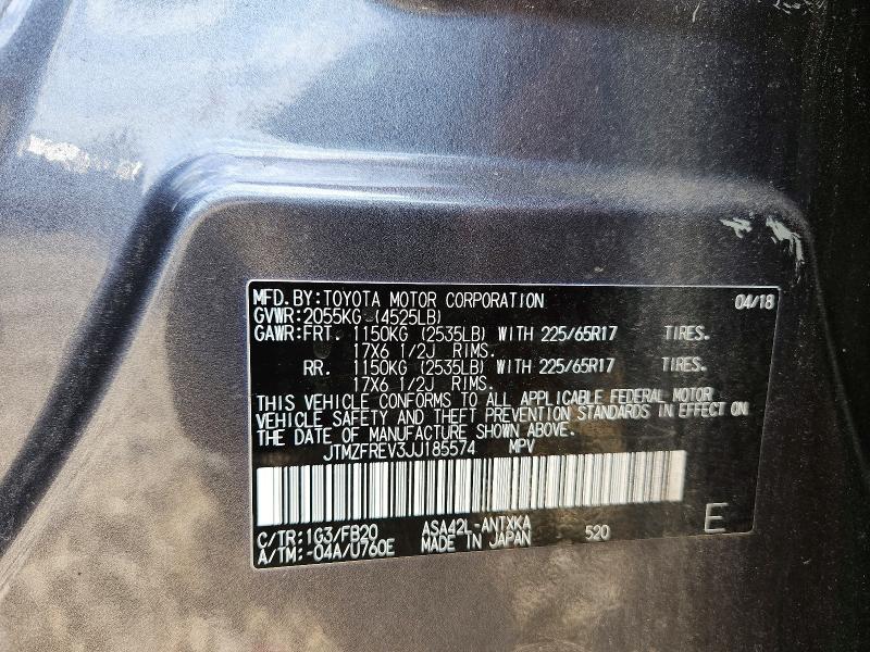 2018 Toyota Rav4 მანქანა იყიდება აუქციონზე, vin: JTMZFREV3JJ185574, აუქციონის ნომერი: 57364746
