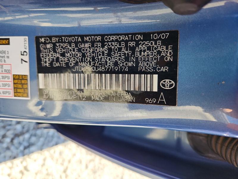 2008 Toyota Prius მანქანა იყიდება აუქციონზე, vin: JTDKB20U487719174, აუქციონის ნომერი: 54544406