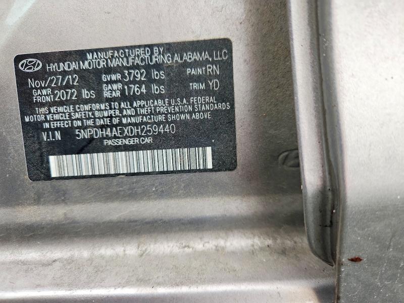 Продаж на аукціоні авто 2013 Hyundai Elantra, vin: 5NPDH4AEXDH259440, номер лоту: 56695556