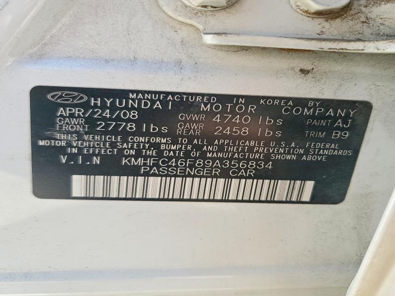 58239616 :رقم المزاد ، KMHFC46F89A356834 vin ، 2009 Hyundai Azera مزاد بيع