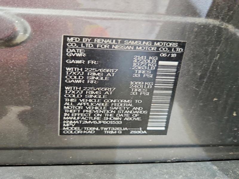58241986 :رقم المزاد ، KNMAT2MV6JP601533 vin ، 2018 Nissan Rogue مزاد بيع