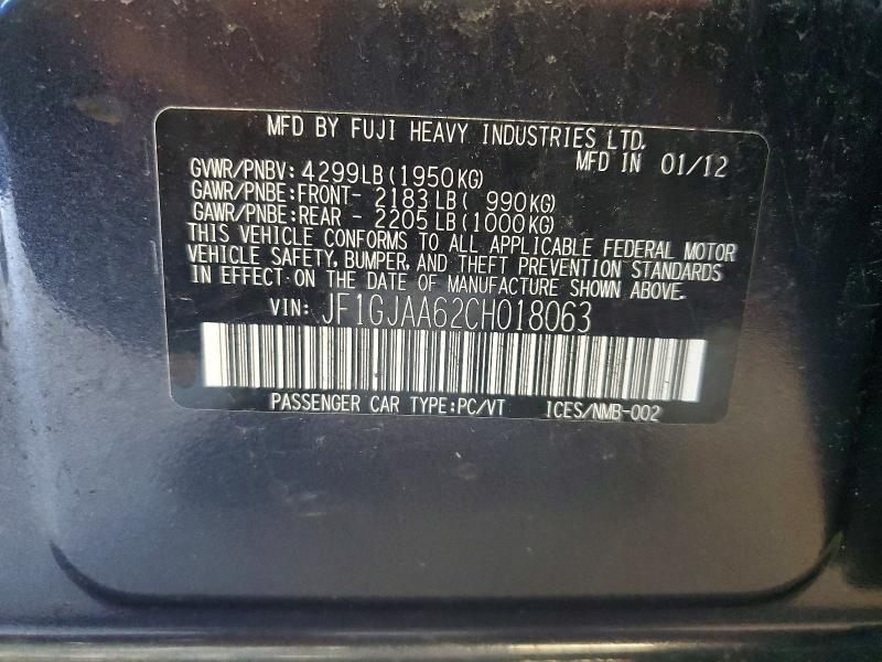 Aukcja sprzedaży 2012 Subaru Impreza, vin: JF1GJAA62CH018063, numer aukcji: 55908246