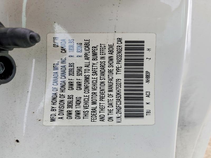 Продаж на аукціоні авто 2019 Honda Civic, vin: 2HGFC3A50KH753279, номер лоту: 56225166