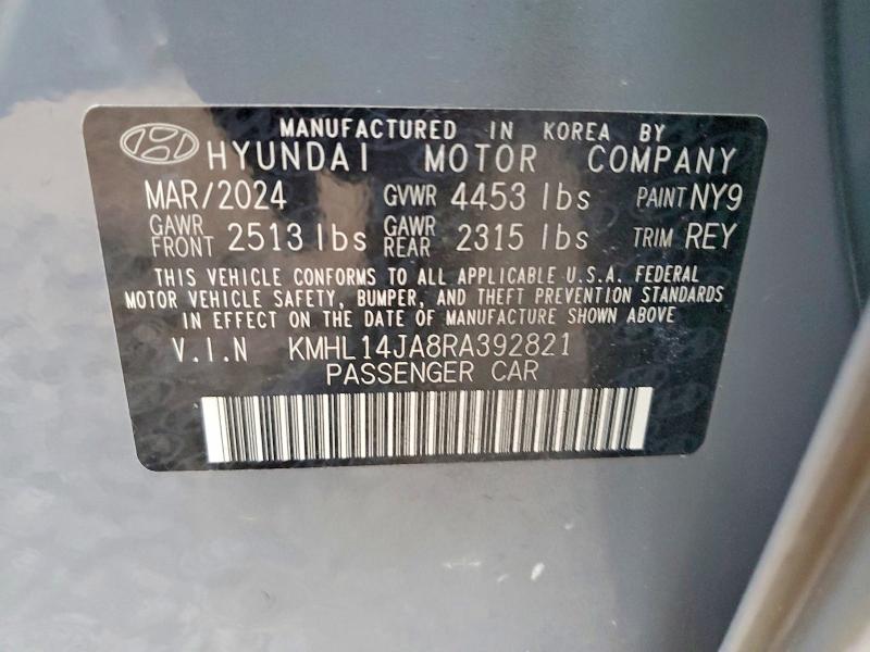 2024 Hyundai Sonata მანქანა იყიდება აუქციონზე, vin: KMHL14JA8RA392821, აუქციონის ნომერი: 55552566