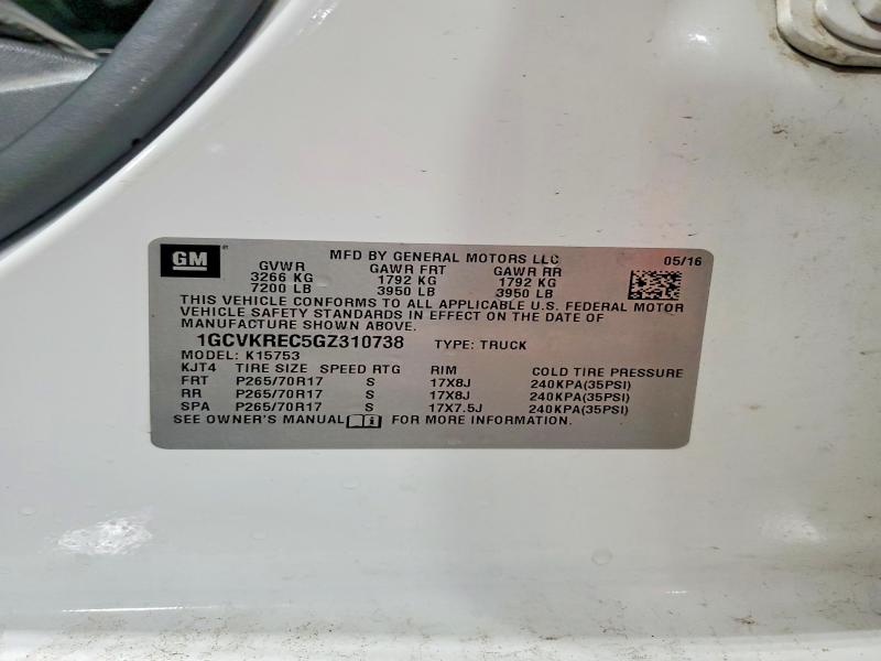 Aukcja sprzedaży 2016 Chevrolet Silverado, vin: 1GCVKREC5GZ310738, numer aukcji: 54957876