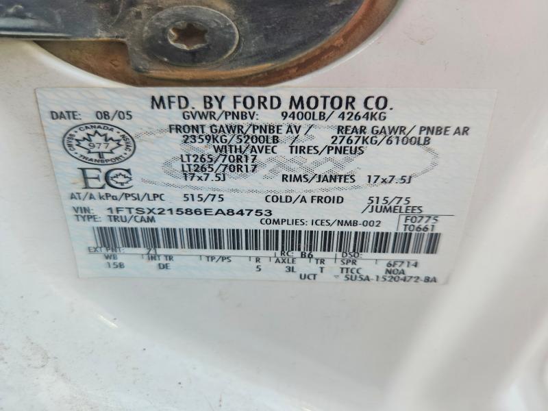 Продажа на аукционе авто 2006 Ford F250, vin: 1FTSX21586EA84753, номер лота: 97683215