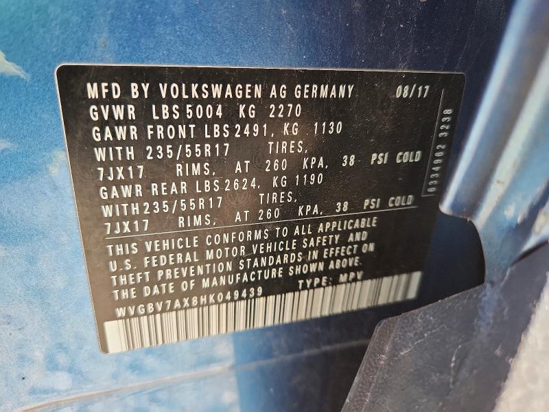 Aukcja sprzedaży 2017 Volkswagen Tiguan, vin: WVGBV7AX8HK049439, numer aukcji: 57539426