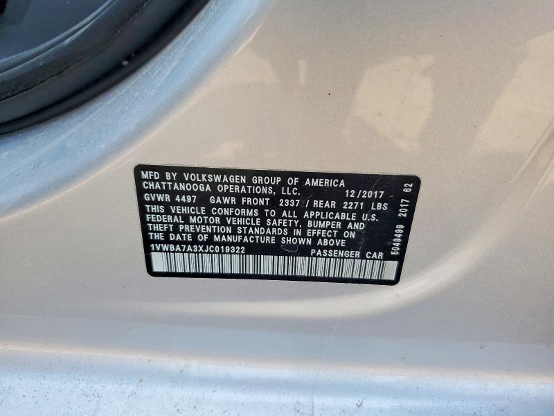 56276336 :رقم المزاد ، 1VWBA7A3XJC019322 vin ، 2018 Volkswagen Passat مزاد بيع