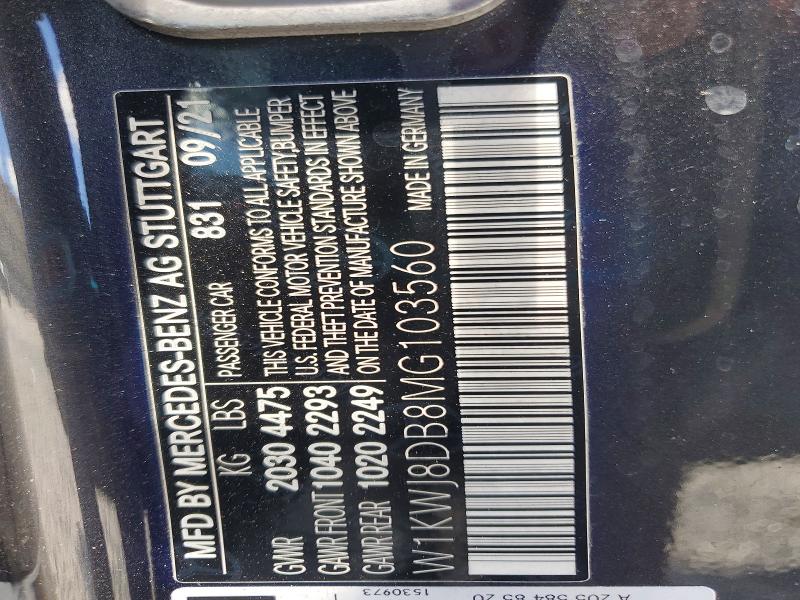 2021 Mercedes-benz C მანქანა იყიდება აუქციონზე, vin: W1KWJ8DB8MG103560, აუქციონის ნომერი: 85978715