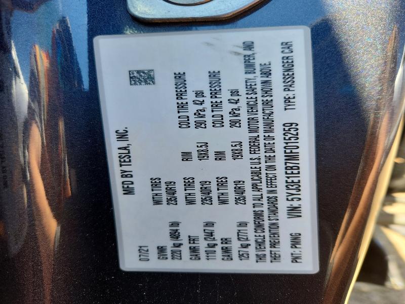 Aukcja sprzedaży 2021 Tesla Model 3, vin: 5YJ3E1EB7MF015259, numer aukcji: 58429016