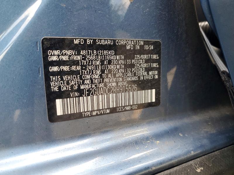 59176456 :رقم المزاد ، JF2GUADC2RH915526 vin ، 2024 Subaru Crosstrek مزاد بيع