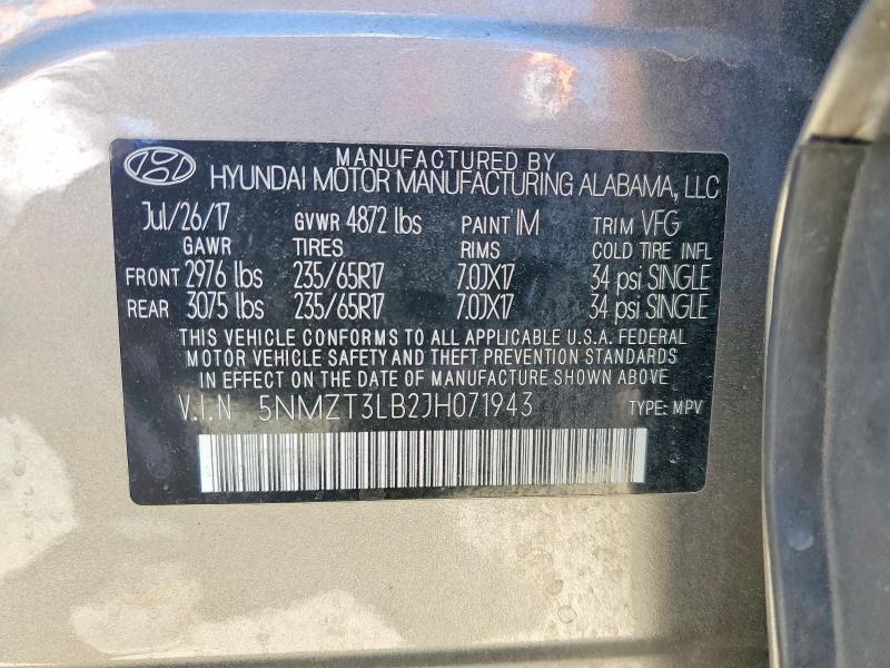 2018 Hyundai Santa Fe Sport მანქანა იყიდება აუქციონზე, vin: 5NMZT3LB2JH071943, აუქციონის ნომერი: 57617236