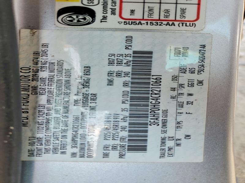 58739216 :رقم المزاد ، 3FAHP0HG4CR210661 vin ، 2012 Ford Fusion مزاد بيع