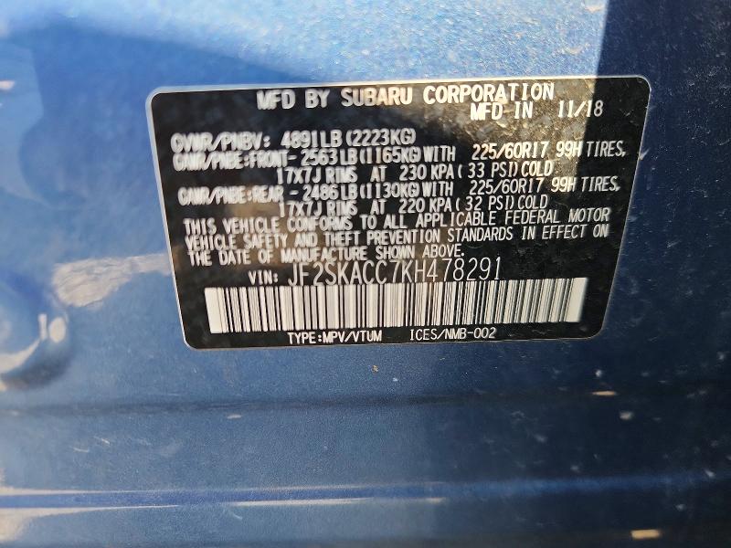 Aukcja sprzedaży 2019 Subaru Forester, vin: JF2SKACC7KH478291, numer aukcji: 58309316