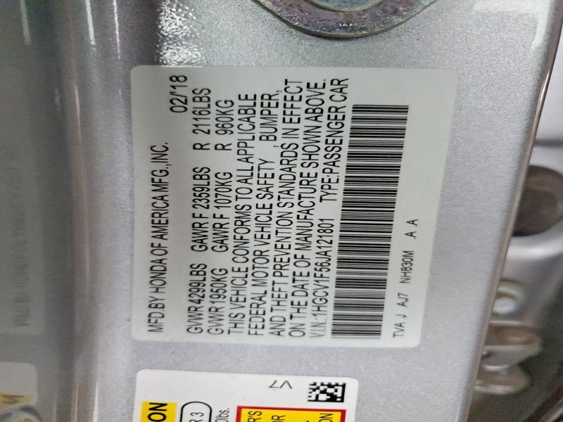55148846 :رقم المزاد ، 1HGCV1F56JA121801 vin ، 2018 Honda Accord مزاد بيع
