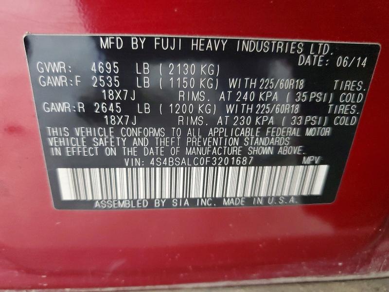 57830756 :رقم المزاد ، 4S4BSALC0F3201687 vin ، 2015 Subaru Outback مزاد بيع
