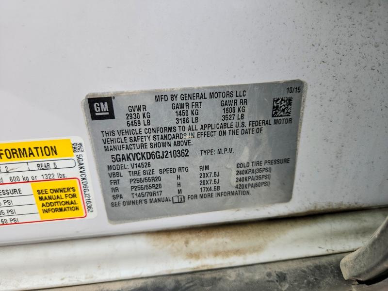 2016 Buick Enclave მანქანა იყიდება აუქციონზე, vin: 5GAKVCKD6GJ210362, აუქციონის ნომერი: 56305266