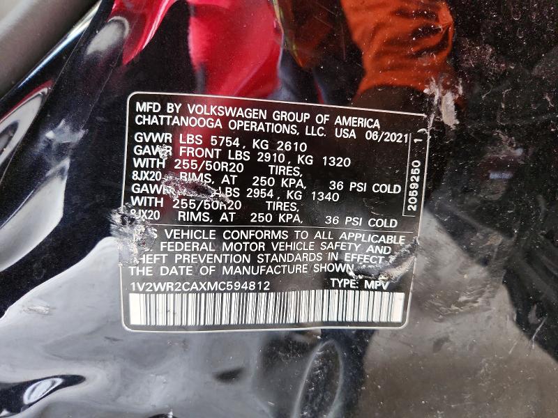 55889116 :رقم المزاد ، 1V2WR2CAXMC594812 vin ، 2021 Volkswagen Atlas مزاد بيع