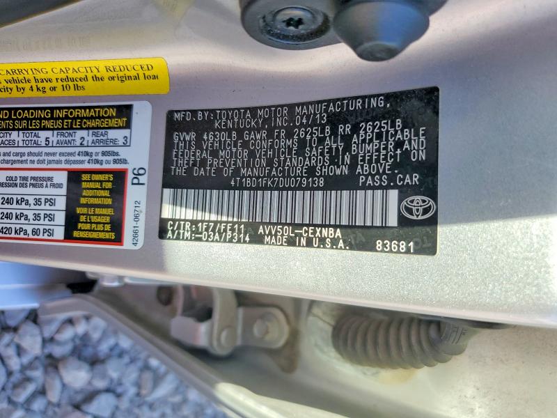 2013 Toyota Camry Hybrid მანქანა იყიდება აუქციონზე, vin: 4T1BD1FK7DU079138, აუქციონის ნომერი: 56532206