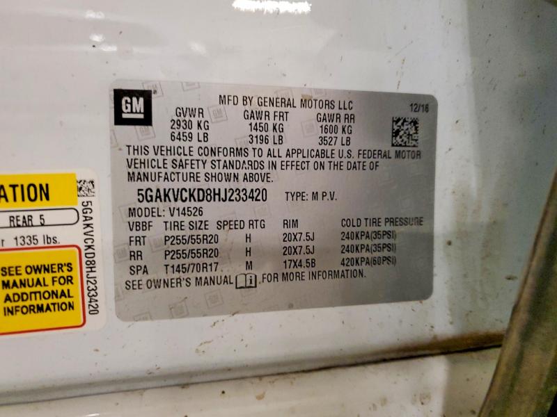 Aukcja sprzedaży 2017 Buick Enclave, vin: 5GAKVCKD8HJ233420, numer aukcji: 56311396