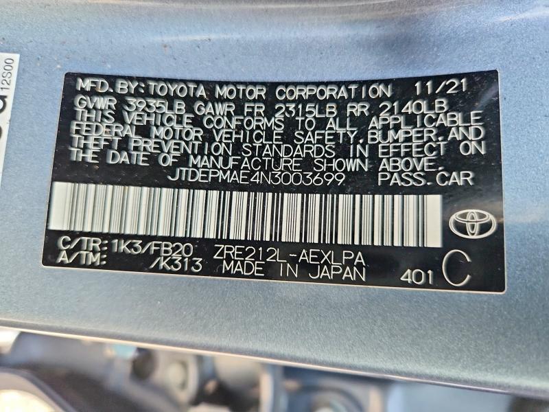 Продажа на аукционе авто 2022 Toyota Corolla, vin: JTDEPMAE4N3003699, номер лота: 56440056
