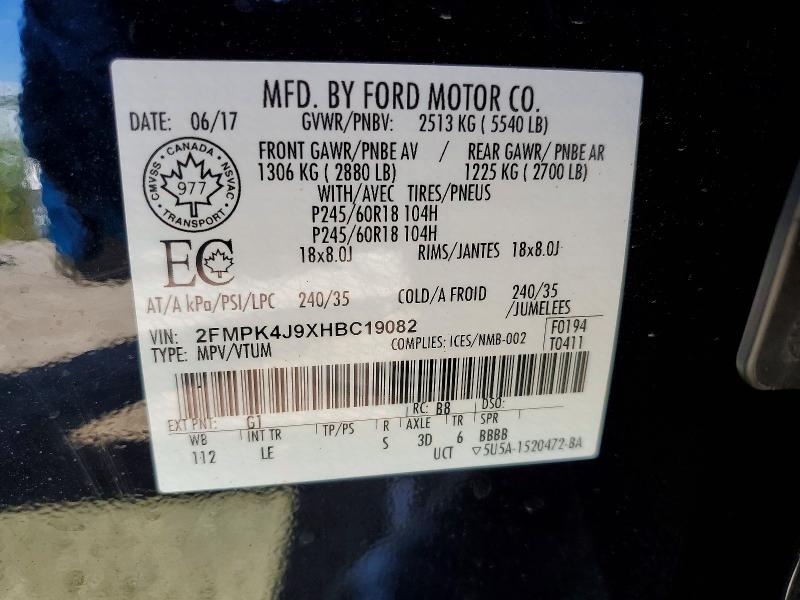 Aukcja sprzedaży 2017 Ford Edge, vin: 2FMPK4J9XHBC19082, numer aukcji: 53187866