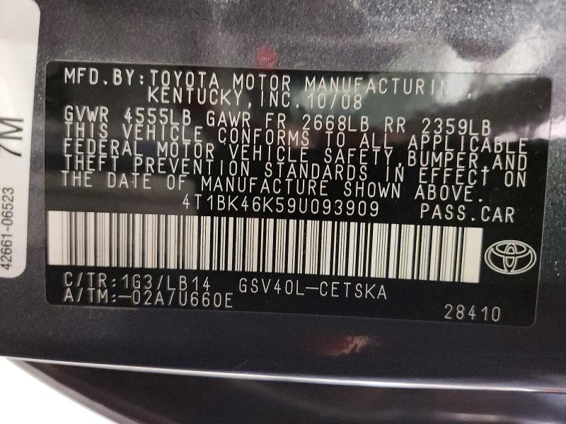 Продажа на аукционе авто 2009 Toyota Camry, vin: 4T1BK46K59U093909, номер лота: 56314866