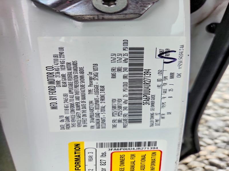 57302846 :رقم المزاد ، 3FA6P0UU4JR271394 vin ، 2018 Ford Fusion مزاد بيع