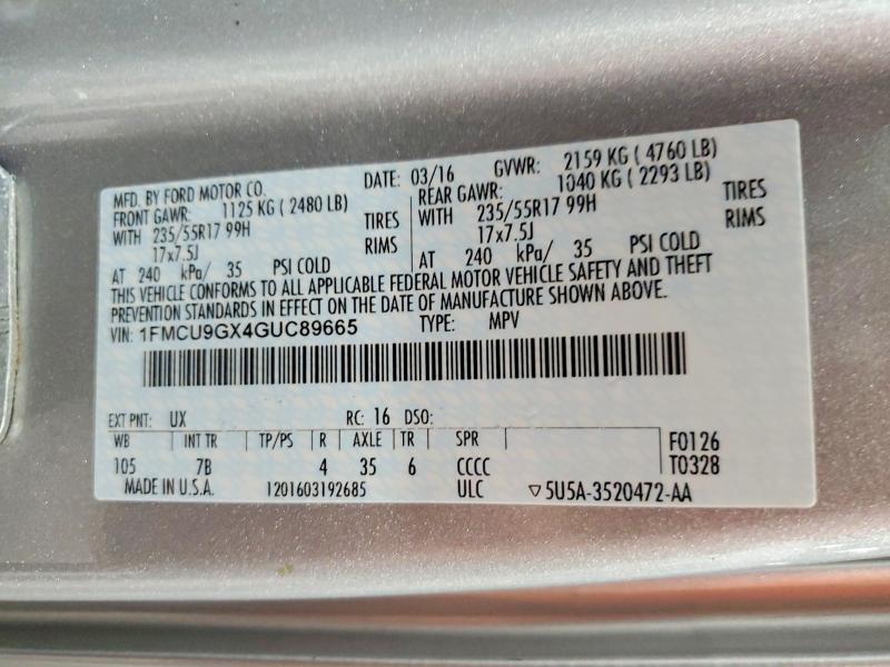 55883006 :رقم المزاد ، 1FMCU9GX4GUC89665 vin ، 2016 Ford Escape مزاد بيع