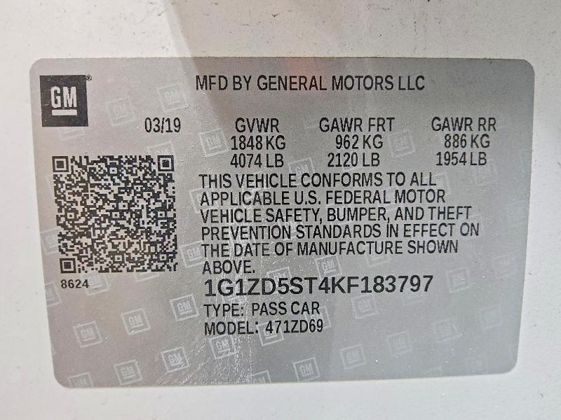 Aukcja sprzedaży 2019 Chevrolet Malibu, vin: 1G1ZD5ST4KF183797, numer aukcji: 55830016
