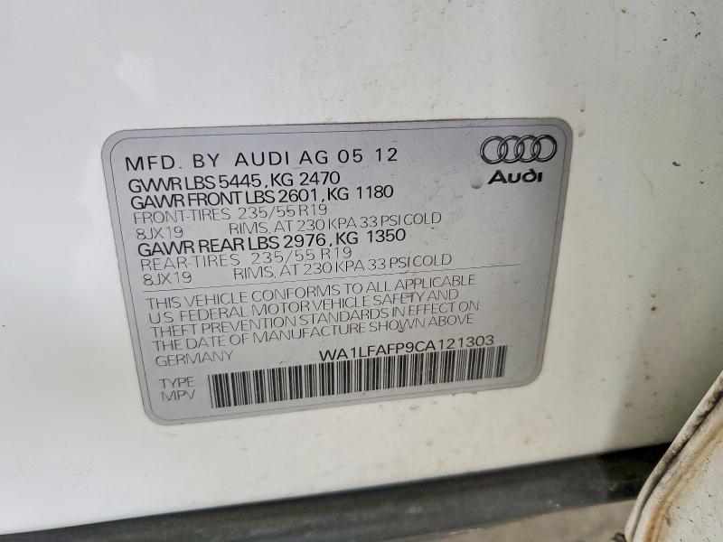 Продаж на аукціоні авто 2012 Audi Q5, vin: WA1LFAFP9CA121303, номер лоту: 57231326
