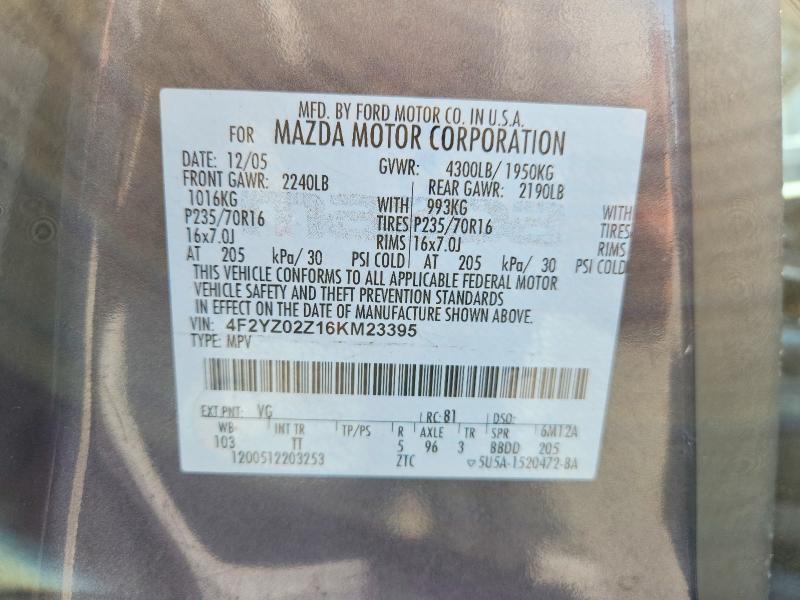 Продаж на аукціоні авто 2006 Mazda Tribute, vin: 4F2YZ02Z16KM23395, номер лоту: 58078886