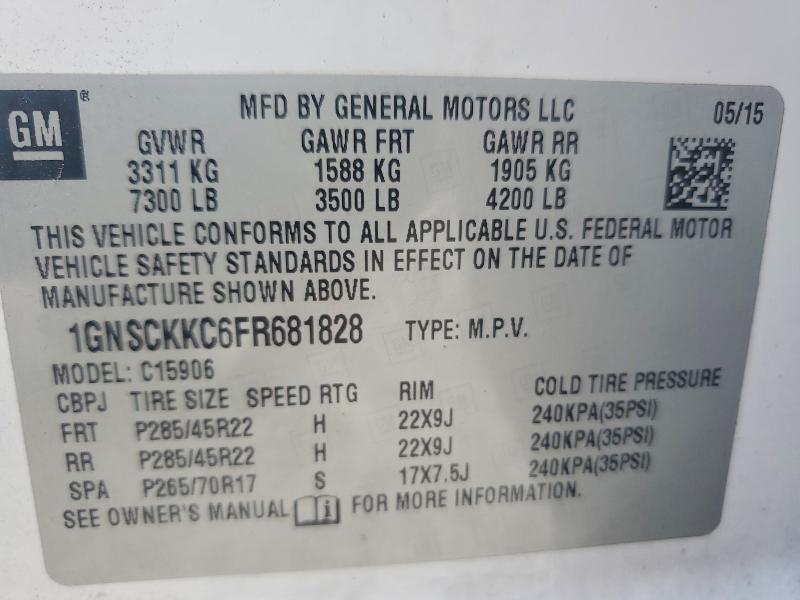 55414786 :رقم المزاد ، 1GNSCKKC6FR681828 vin ، 2015 Chevrolet Suburban مزاد بيع