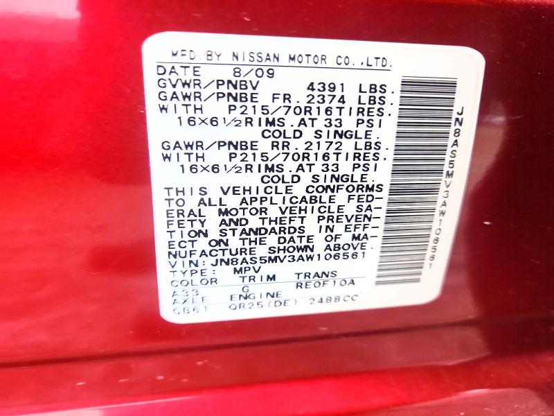 58548876 :رقم المزاد ، JN8AS5MV3AW106561 vin ، 2010 Nissan Rogue مزاد بيع