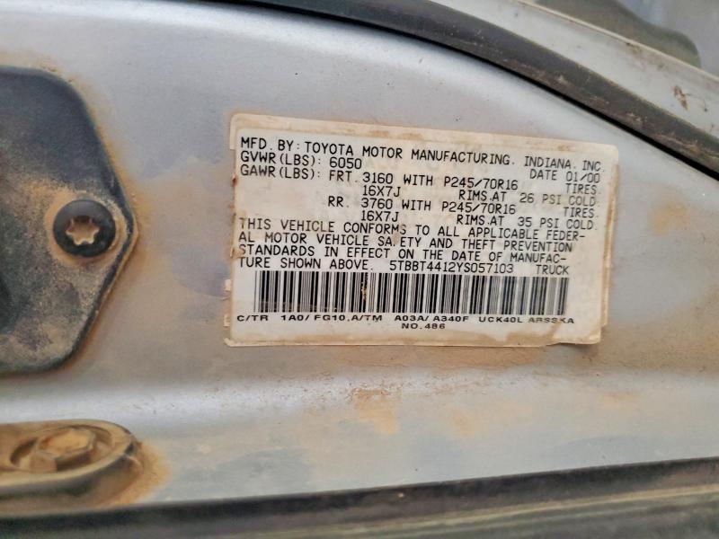 Продаж на аукціоні авто 2000 Toyota Tundra, vin: 5TBBT4412YS057103, номер лоту: 56774156