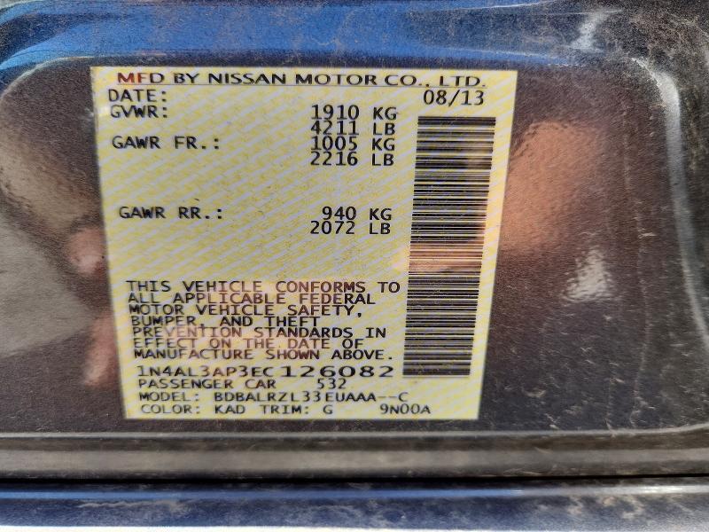 57664586 :رقم المزاد ، 1N4AL3AP3EC126082 vin ، 2014 Nissan Altima مزاد بيع