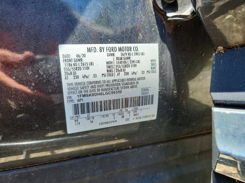 58689886 :رقم المزاد ، 1FMSK8DH6LGC56359 vin ، 2020 Ford Explorer مزاد بيع