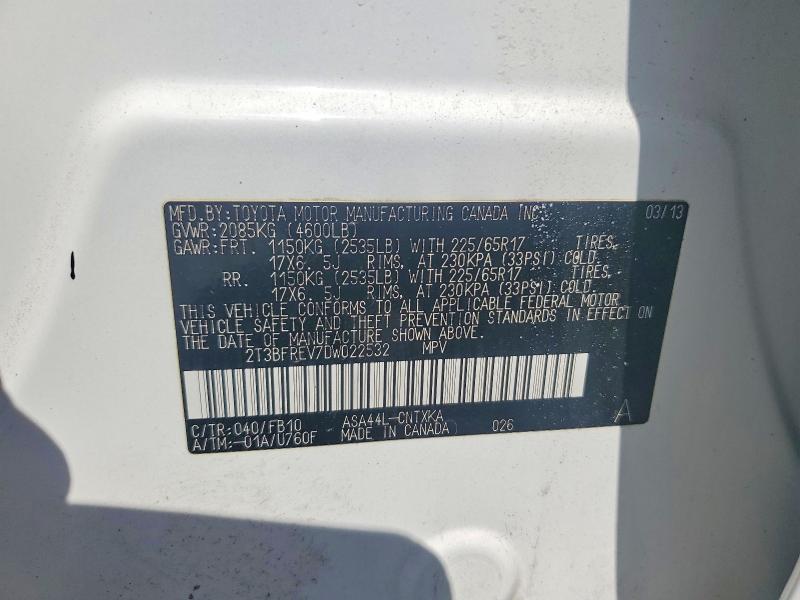 57972576 :رقم المزاد ، 2T3BFREV7DW022532 vin ، 2013 Toyota Rav4 مزاد بيع