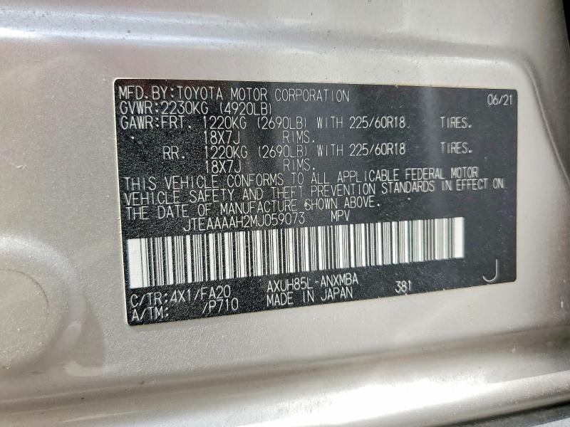 Продаж на аукціоні авто 2021 Toyota Venza, vin: JTEAAAAH2MJ059073, номер лоту: 59010476