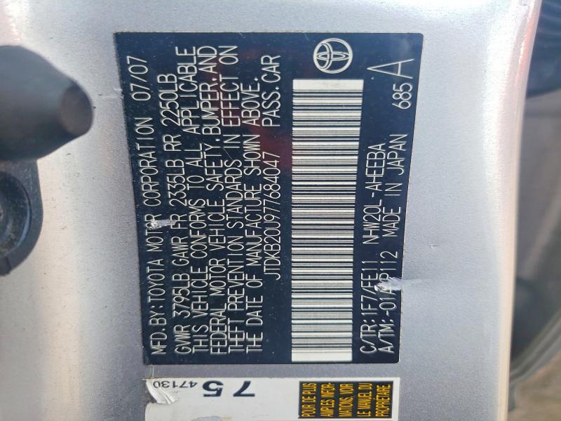 56513856 :رقم المزاد ، JTDKB20U977684047 vin ، 2007 Toyota Prius مزاد بيع