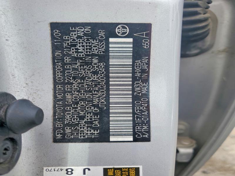 Aukcja sprzedaży 2010 Toyota Prius, vin: JTDKN3DU2A0093498, numer aukcji: 56168696