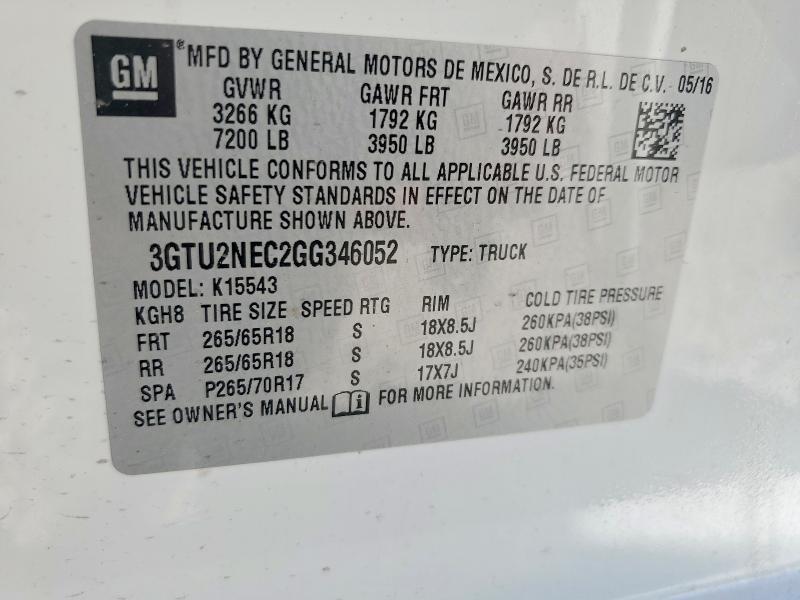 Продаж на аукціоні авто 2016 Gmc Sierra, vin: 3GTU2NEC2GG346052, номер лоту: 56738556