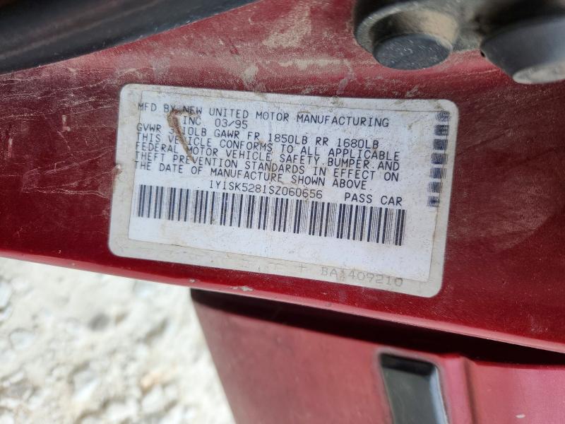 57186186 :رقم المزاد ، 1Y1SK5281SZ060656 vin ، 1995 Geo Prizm مزاد بيع