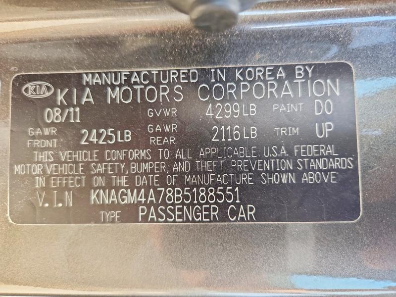 2011 Kia Optima მანქანა იყიდება აუქციონზე, vin: KNAGM4A78B5188551, აუქციონის ნომერი: 55114436