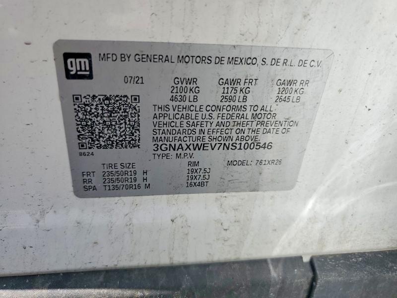Aukcja sprzedaży 2022 Chevrolet Equinox, vin: 3GNAXWEV7NS100546, numer aukcji: 55269616