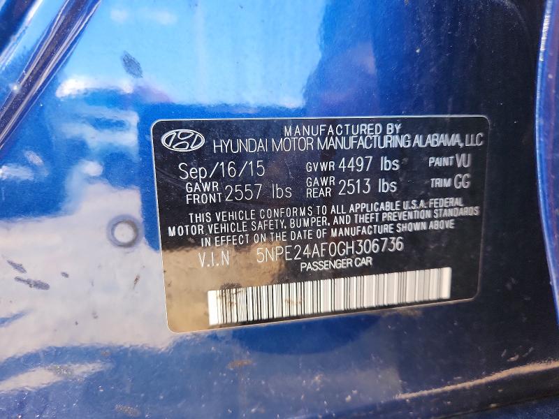 57038776 :رقم المزاد ، 5NPE24AF0GH306736 vin ، 2016 Hyundai Sonata مزاد بيع