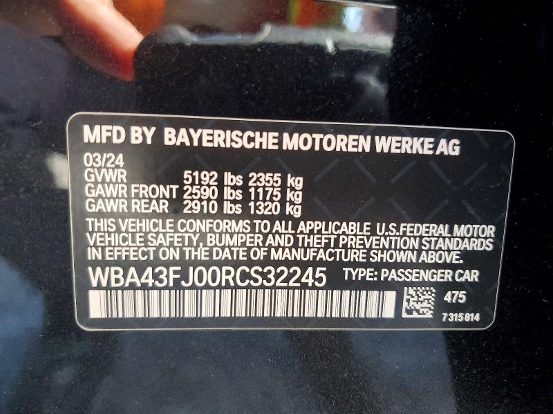 57149546 :رقم المزاد ، WBA43FJ00RCS32245 vin ، 2024 Bmw 530 مزاد بيع