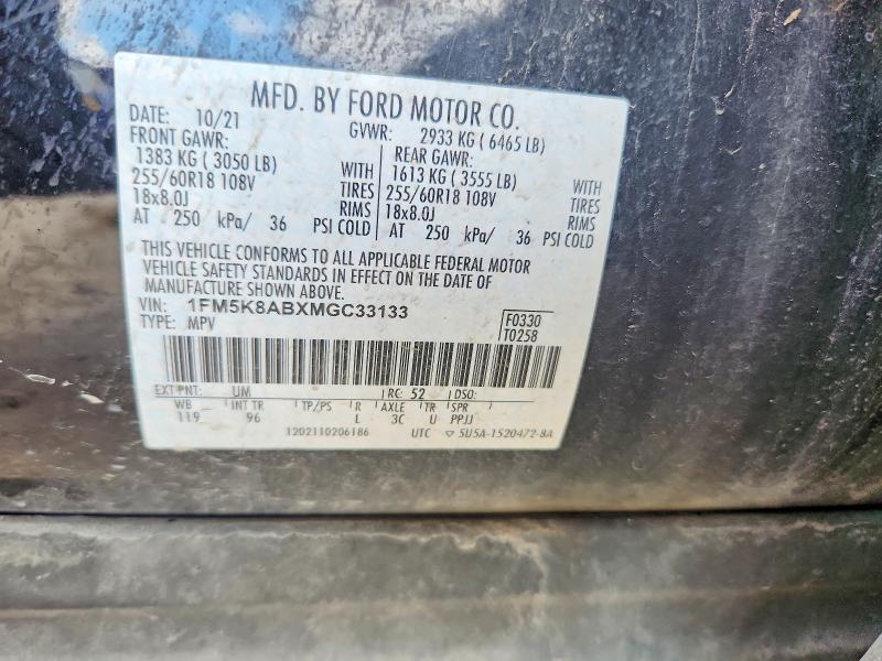 56377576 :رقم المزاد ، 1FM5K8ABXMGC33133 vin ، 2021 Ford Explorer مزاد بيع
